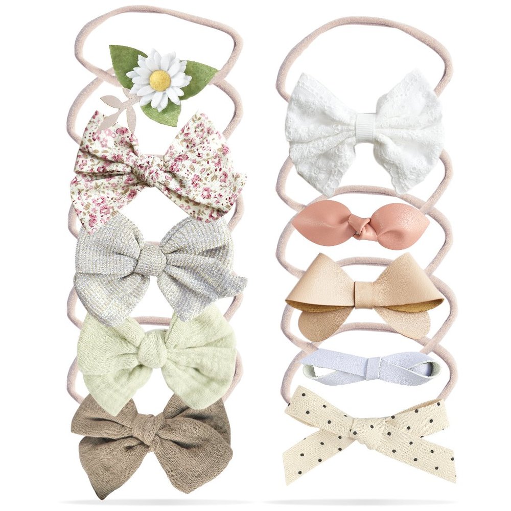California Tot Bow Soft & Stretchy Nylon Headbands (Jade Set of 10)